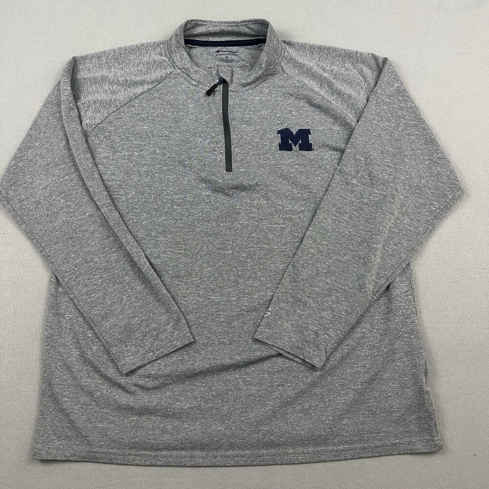 Michigan Wolverines Sweater Men Extra Large Gray Champion 1/4 Zip Pullover XL
